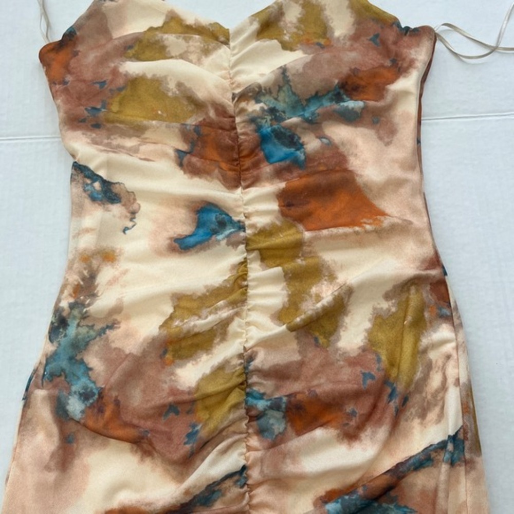 Y2K Abstract Mesh Ruched Bodycon Dress Small Sheer Layered Artsy Indie Ethereal - Picture 6 of 8